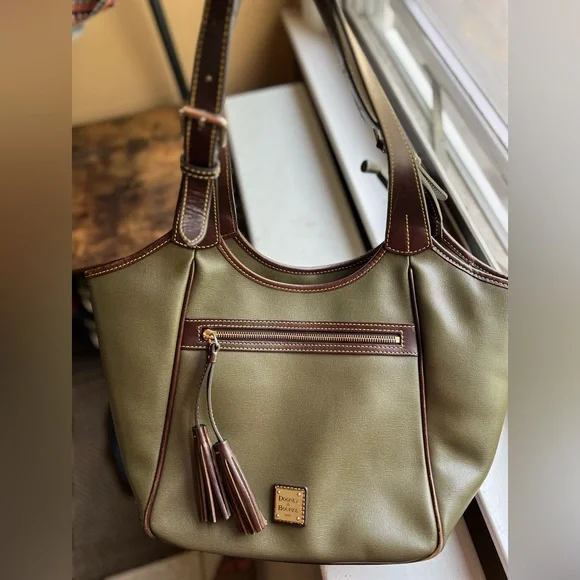 Dooney & Bourke Maddie Saffiano in Green and Brown - Picture 2 of 16
